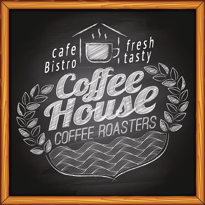 Coffee house, cafe & bakery poster on chalkboard