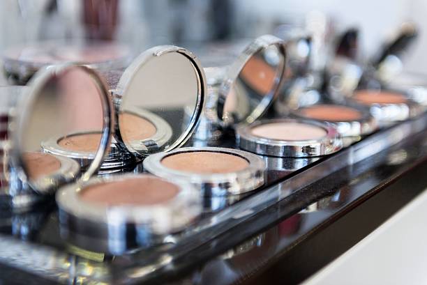 Group of compact make-up powders stock photo