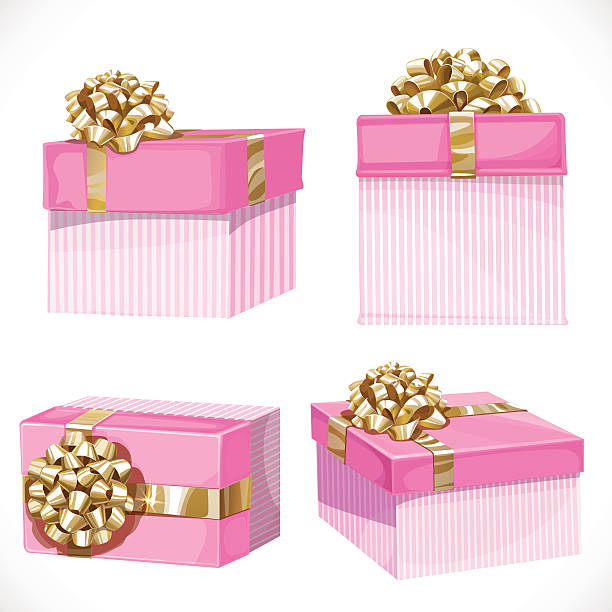 праздничные подарки в красных коробках с золотым луком - christmas backgrounds gift bow stock illustrations