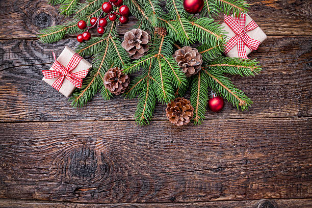 istock Christmas decoration on wooden background with copy space 623062340