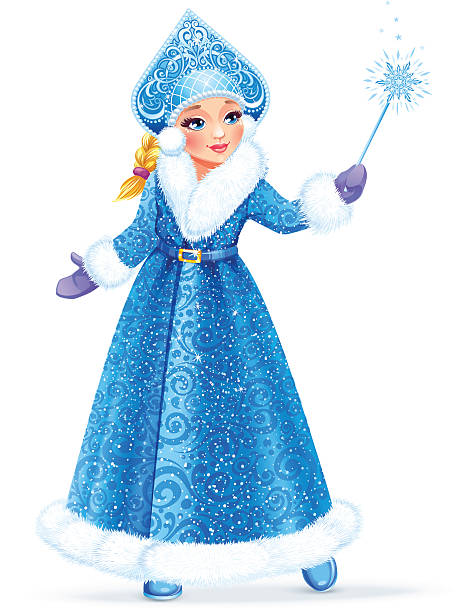 ilustraciones, imágenes clip art, dibujos animados e iconos de stock de snow maiden (snegurochka), personaje tradicional ruso de navidad sobre fondo blanco. - ice maiden