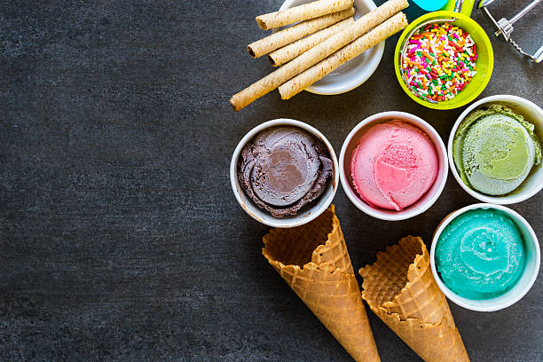 istock Top view Ice cream flavors in cup on blackground 623064790