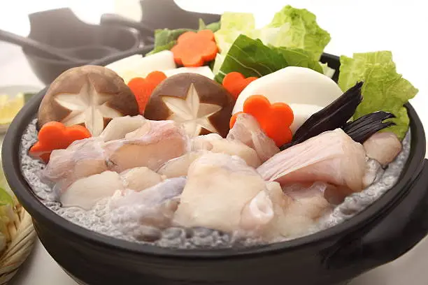 Monkfish and vegetable in hot pot, called 'Ankou Nabe' in Japan.