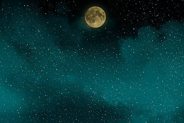 istock Beautiful blue night starry sky with full moon and clouds 623067702