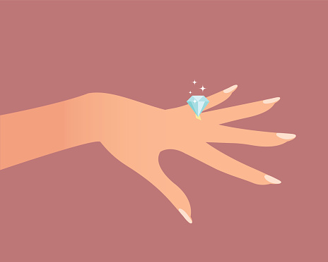 Wedding ring on hand. Cartoon vector illustration