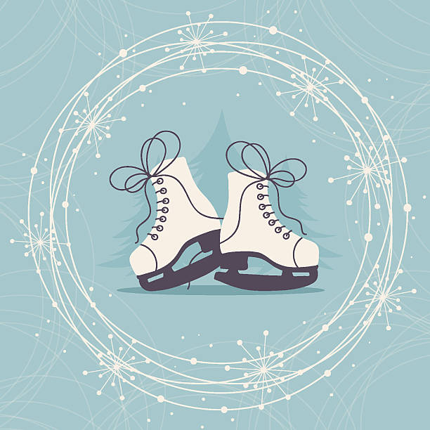 Winter card Winter card with ice skates and snowflakes.  ice skating stock illustrations