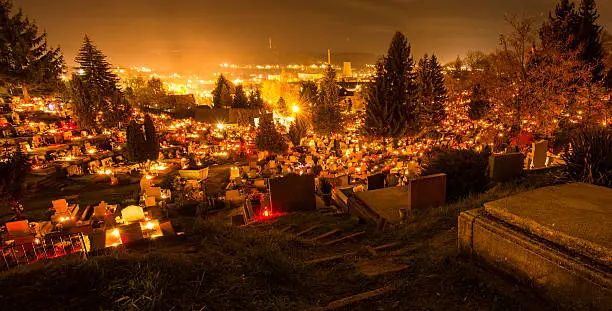 Photo of cemetery at halloween night