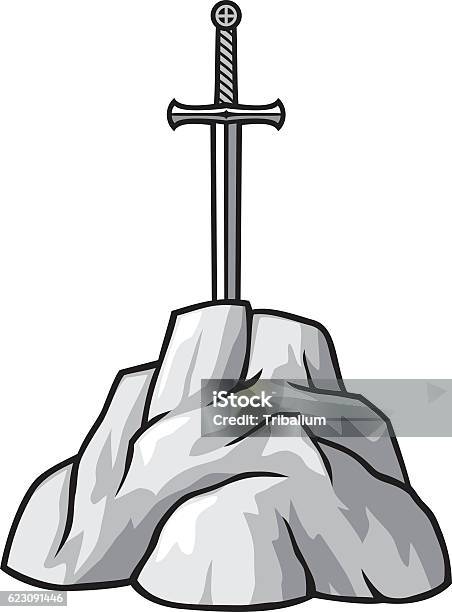 King Arthurs Sword Excalibur In The Stone Stock Illustration - Download Image Now - Sword, Stone Material, King Arthur - British Legend