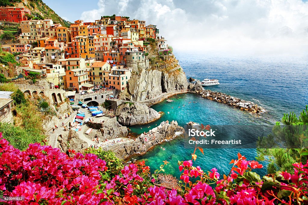 beautiful places of Italy  - Monarola village (Cinque terre) Famous "Cinque terre" in Liguria, Monarola Cinque Terre Stock Photo