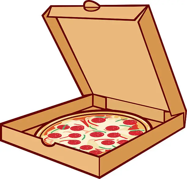 Vector illustration of pizza on cardboard (box)