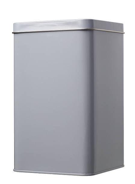 Gray tin for tea, coffee, cereal, porridge and etc