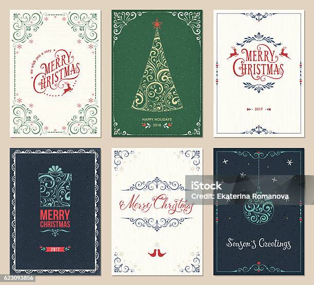 Ornate Christmas Greeting Cards Set Stock Illustration - Download Image Now - Christmas Card, Christmas, Border - Frame