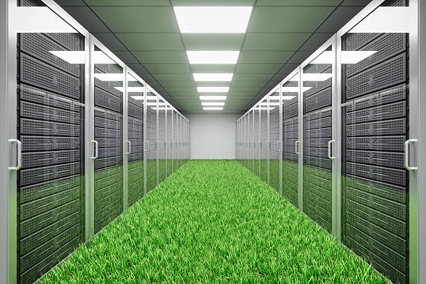 Clean Energy Server Room Server room with grass. Clean energy concept. data center stock pictures, royalty-free photos & images