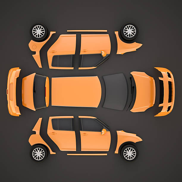 istock Car parts.Top view. 3D illustration 623096220