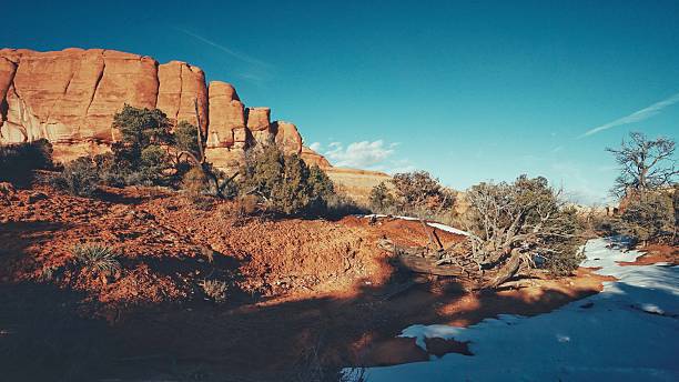 istock Red Rock Blue Sky, Canyon Rock Formations, Arches, Utah 623096382