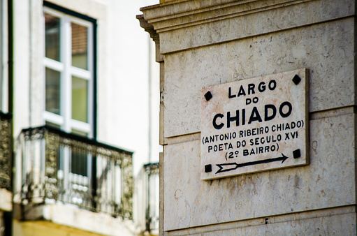 Largo do Chiado sign in Lisbon, Portugal.