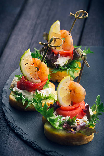 istock Toasted Canape with Shrimp and Salmon 623098032