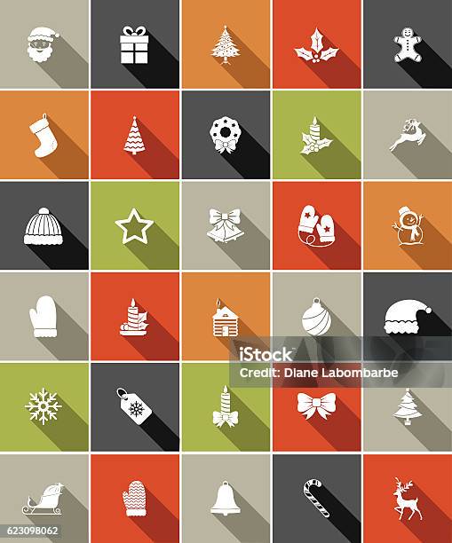Flat Color Ui Long Shadow Website Christmas Icon Stock Illustration - Download Image Now - Christmas, Animal Sleigh, Modern
