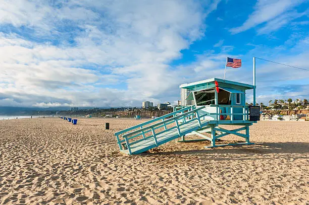 Lifeguard Hut on Santa Monica Beach, Los Angeles County, California, USA.
