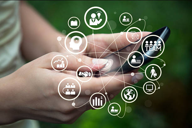 istock Business team network on smart phone. 623100290