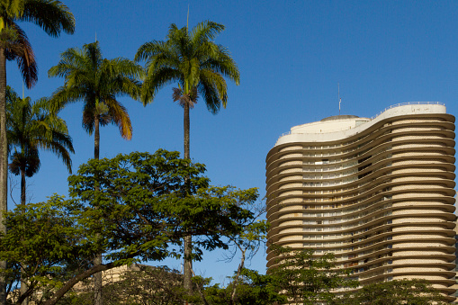 BH, BRAZIL - March 22 - An exterior view of the Niemeyer building, on 22 March 2015, in Belo Horizonte, Brazil. Designed by Oscar Niemeyer is known as the Niemeyer building in Liberty Square.