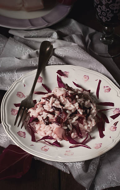 Radicchio risotto. Risotto Recipe. Dark Image. stock photo