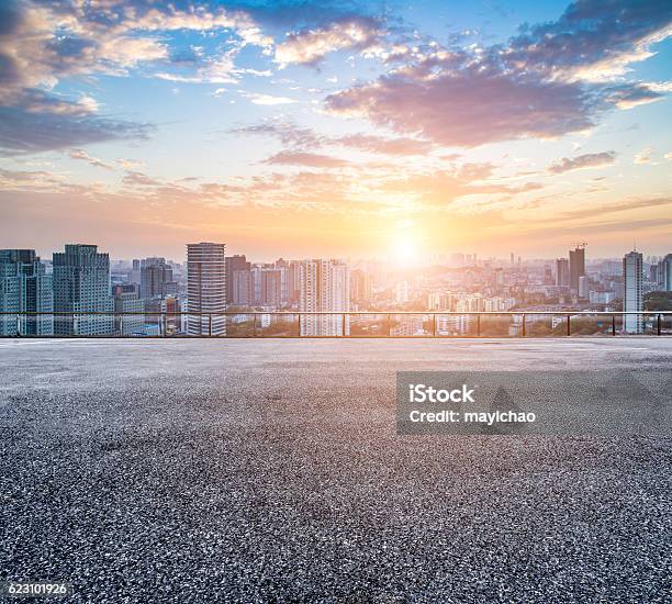 Empty Floor And Modern City Skyline In Wuhanchina Stock Photo - Download Image Now - City Street, Architecture, Arranging