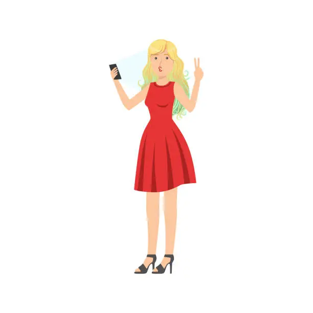 Vector illustration of Girl Doing Duckface Taking Pictures With Photo Camera Illustration