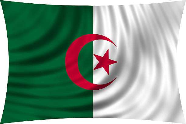 Algerian national official flag. African patriotic symbol, banner, element, background. Correct colors. Flag of Algeria waving, isolated on white, 3d illustration