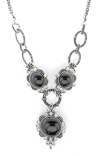 istock Necklace with black stones isolated on white 623109366