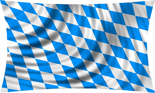 Bavarian official flag, symbol, banner, element. Beer Fest checkered background with blue and white rhombus. Correct colors. Flag of Bavaria waving, isolated on white, 3d illustration