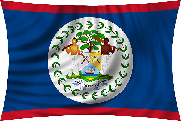 Belizean national official flag. Patriotic symbol, banner, element, background. Correct colors. Flag of Belize waving, isolated on white, 3d illustration
