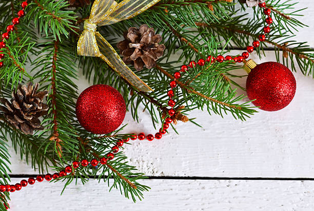istock Christmas background - fir with cones and balls 623110044