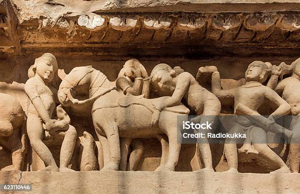 Intimate Life Of Ancient People Khajuraho Temple India Unesco Site Stock Photo - Download Image Now