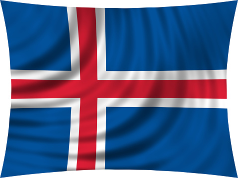 Icelandic national official flag. Patriotic symbol, banner, element, background. Correct colors. Flag of Iceland waving, isolated on white, 3d illustration