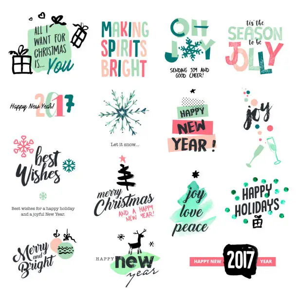 Vector illustration of Christmas and New Year vintage style badges and stickers