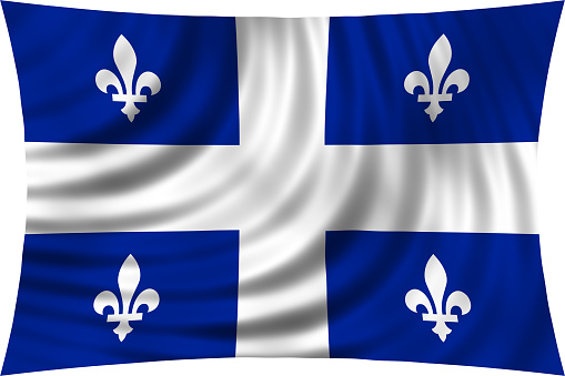 Canadian provincial flag, QC patriotic element and official symbol. Canada Quebec banner and background. Correct colors. Flag of the Canadian province of Quebec wavy isolated on white, 3d illustration