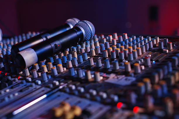 istock Soundman working on the mixing console in concert hall. 623115432