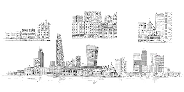 City of London and Canary Wharf panoramic view, Sketch collection