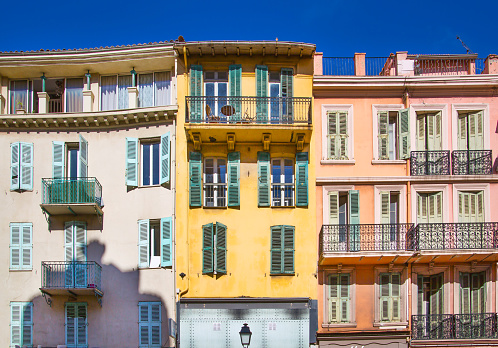 Cannes, France - September 19, 2016: View the centre of the town with old colourful city houses.