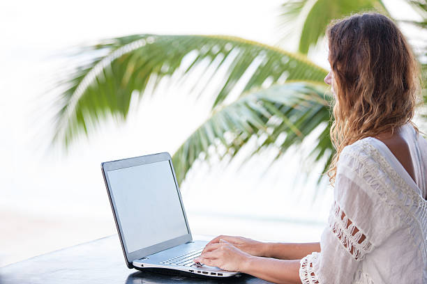 istock Beautiful Business Woman Working Online On Laptop Computer 623116804