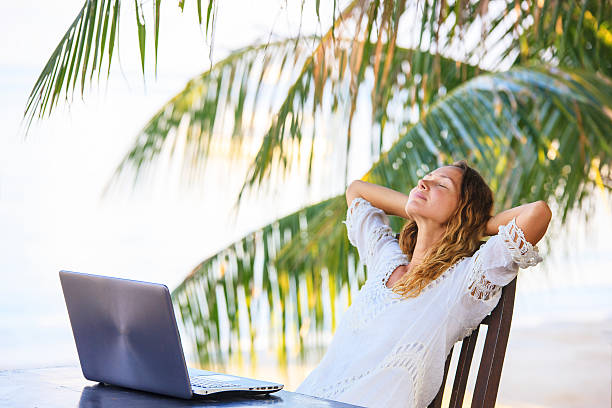 istock Beautiful Business Woman Working Online On Laptop Computer 623116920