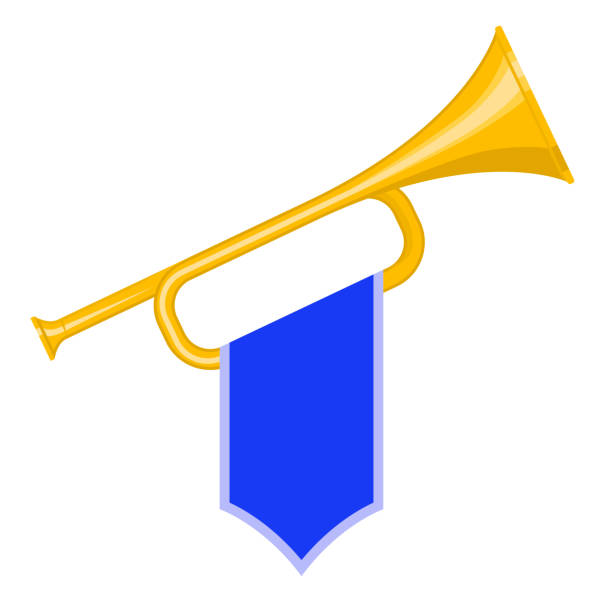 ilustrações de stock, clip art, desenhos animados e ícones de trumpet with flag - bugle trumpet brass old fashioned