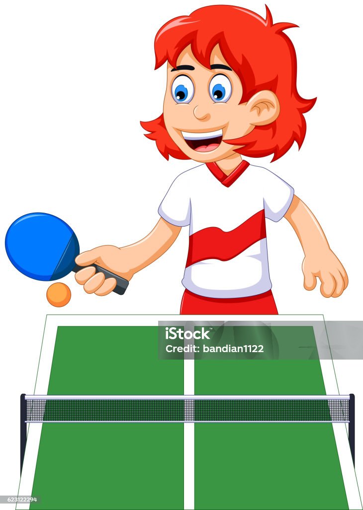 funny girl cartoon playing table tennis vector illustration of funny girl cartoon playing table tennis  Active Lifestyle stock vector