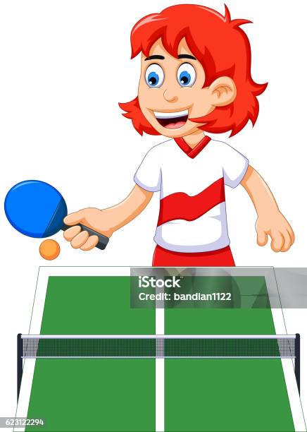 Funny Girl Cartoon Playing Table Tennis Stock Illustration - Download Image Now - Active Lifestyle, Activity, Animal