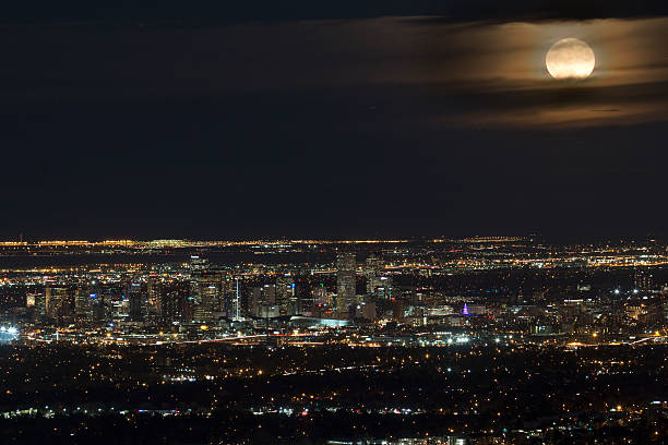 istock Downtown Denver Colorado skyscrapers night full moon supermoon copy space 623123268