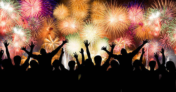 istock Group of people enjoying spectacular fireworks 623123884