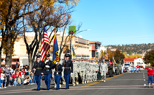 Prescott, AZ, USA - November 10, 2016: Military and cadet ROTC corps at the Veterans Day Parade in Prescott, Arizona, USA.