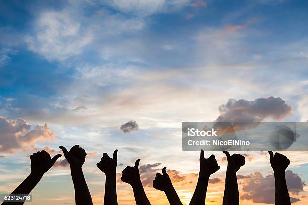 Silhouette Of Many Thumbs Up Like Symbol Satisfaction Agreement Stock Photo - Download Image Now