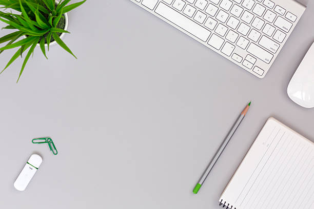 istock Neat Working Place on grey Table Business and Lifestyle Items 623124932